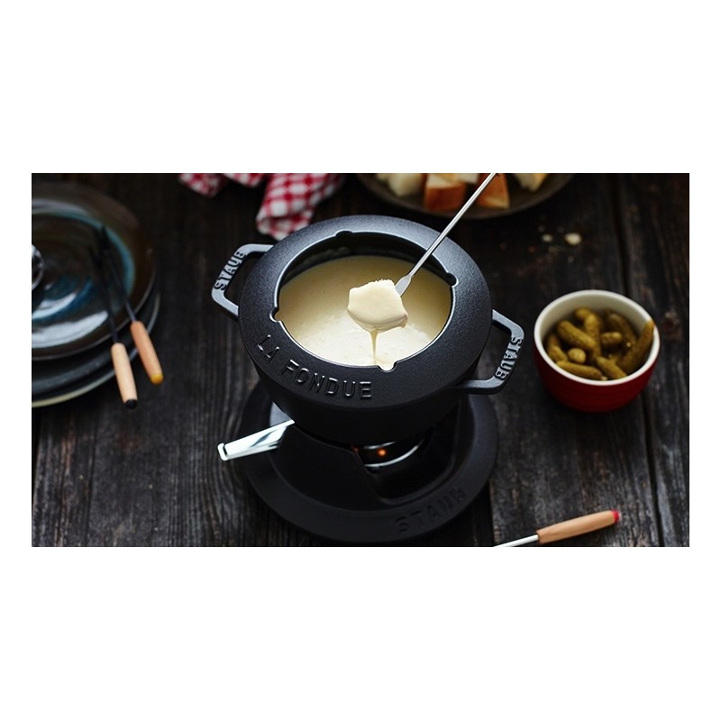 Service à Fondue en Fonte Emaillée Noir Mat 2,3 l