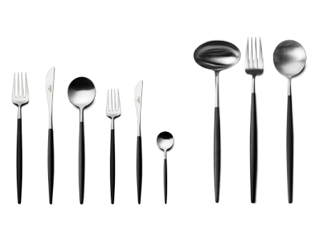 Goa Set Couverts 75 pcs Brossé Manche Noir + Coffret en Bois - Cutipol