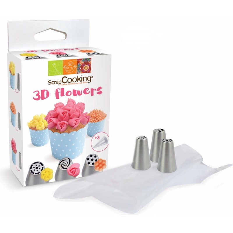 Intens radium Converteren Scrapcooking - Kit 3 Russisch Spuitmonden 3D Flowers + 3 Spuitzakken - Les  Secrets du Chef