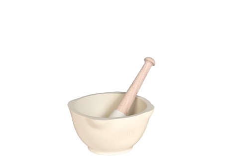 Vijzel en Stamper Aardewerk en Hout Argile Gebroken Wit - Emile Henry