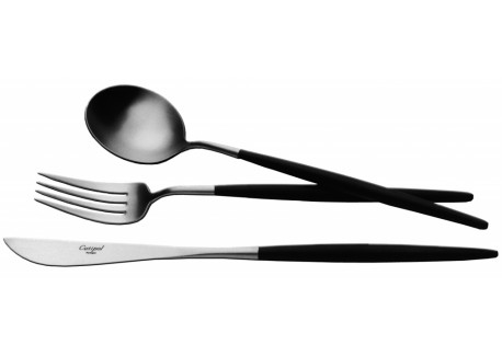 Goa Set Couverts 130 pcs Brossé Manche Noir + Coffret en Bois - Cutipol