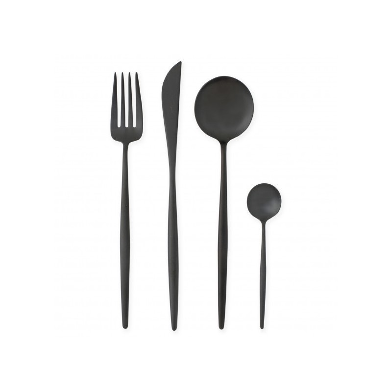 Moon Black Set Couverts 24 pcs Noir Brossé + Coffret en Bois