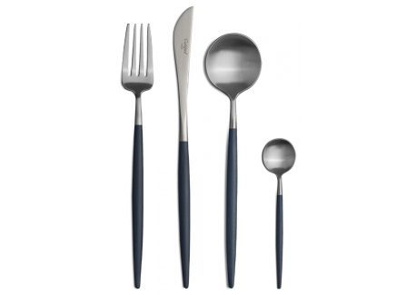 Goa Set Couverts 24 pcs Brossé Manche Bleu + Coffret en Bois - Cutipol