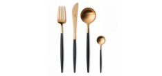 Goa Set Couverts 24 pièces Or Brossé Manche Bleu + Coffret en Bois