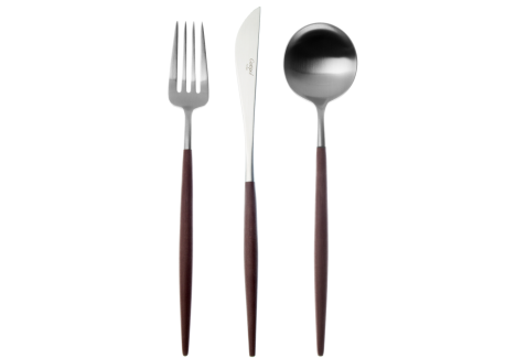 Goa Set Couverts 24 pcs Brossé Manche Brun + Coffret en Bois - Cutipol