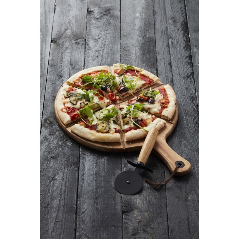 Livoo Planche à pizza ronde en bois 40 cm – Planche à pizza avec roulette à  pizza en acier inoxydable – Planche à découper et roulette à pizza – Planche  en bois