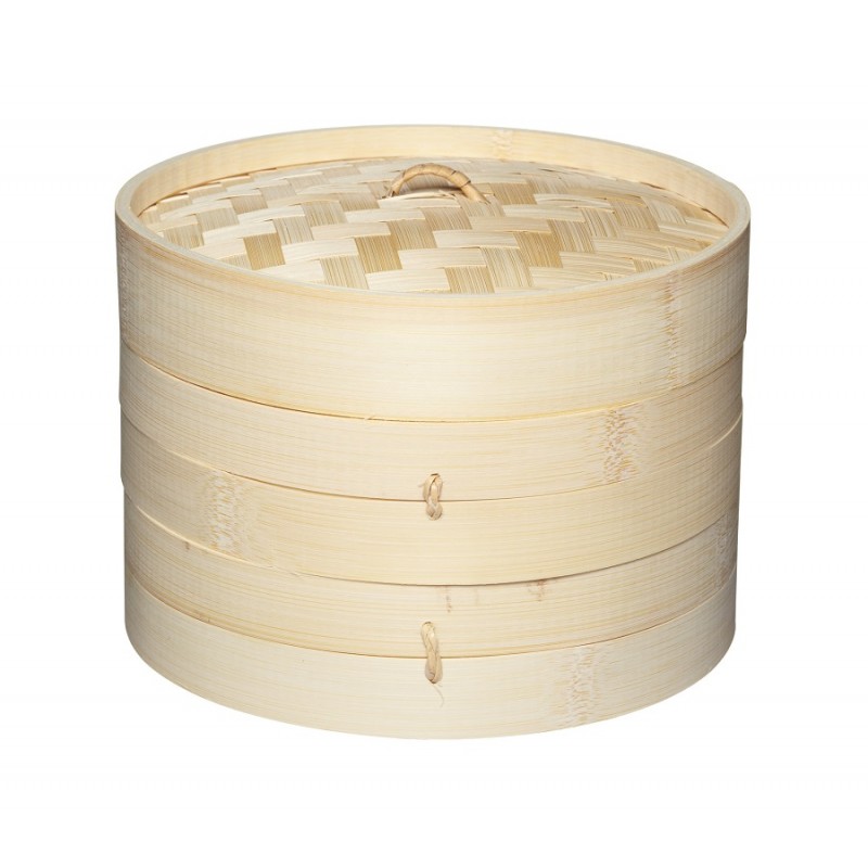 Bamboo Steamer 25.4cm - 2 Étages + Couvercle - Acier Inoxydable - Pour Cuisine Asiatique