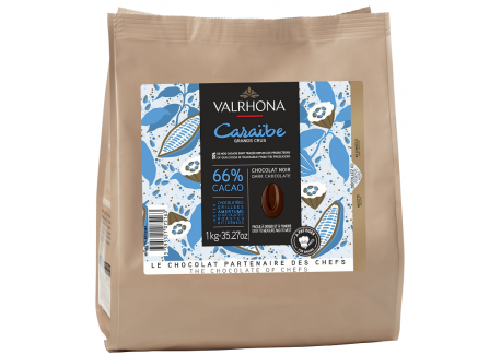 Chocolat Noir Caraïbe 66% Sac Fèves 1 kg - Valrhona