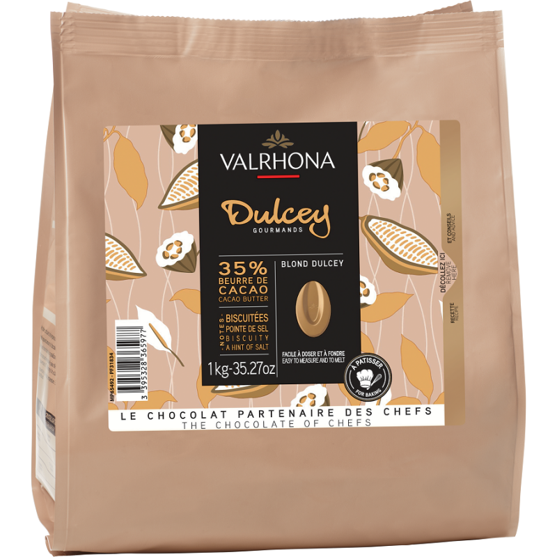 Valrhona - Chocolat Blond Dulcey 35% Sac Fèves 1 kg - Les Secrets