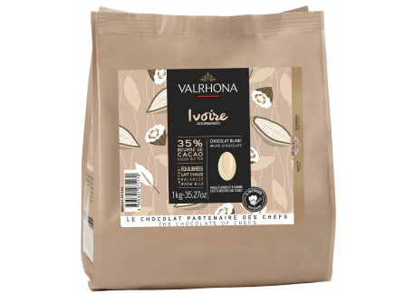 Chocolat Blanc Ivoire 35% Sac Fèves 1 kg - Valrhona