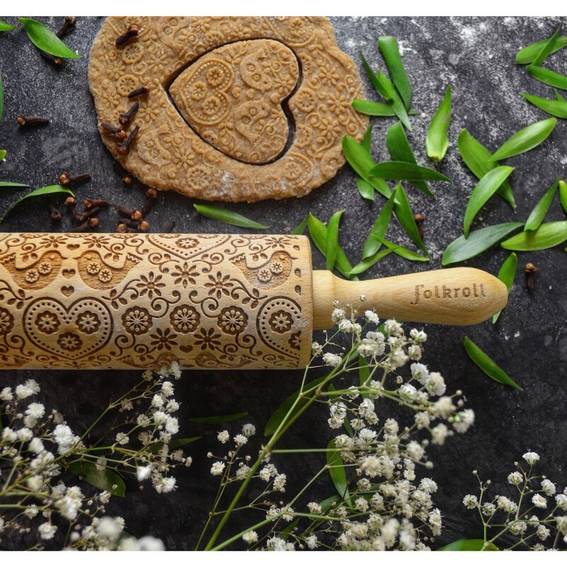 Rouleau à Pâtisserie Folkroll en Bois - Avec Motifs Puzzle - FR5052