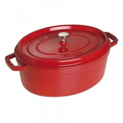 Cocotte Ovale Rouge Flammée 30 Cm – Fonte D’aluminium, Revêtement Pierre, Neuve