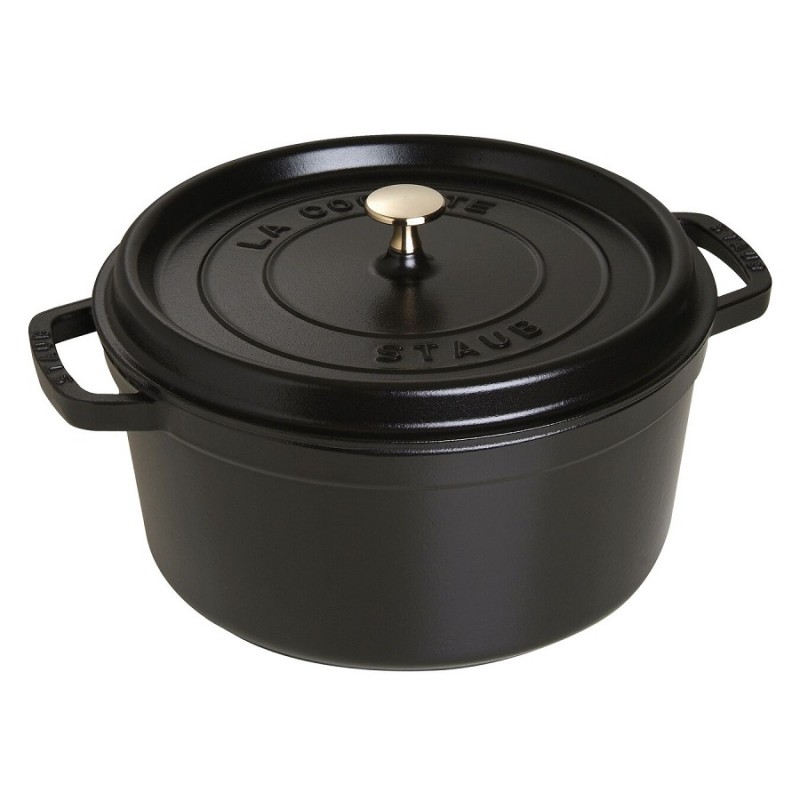 Wok en fonte émaillée couleur extérieure Noir Mat diamètre 37 cm