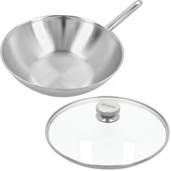 Apollo 7 Wok Inox 30 cm + Couvercle en Verre  - Demeyere Apollo 7 Wok Inox 30 cm + Couvercle en Verre  - Demeyere