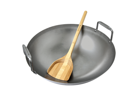 Wok Acier Carbone 40 cm avec Spatule Bambou - Big Green Egg
