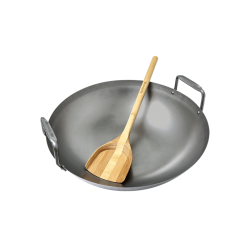 Wok Acier Carbone 40 cm avec Spatule Bambou - Big Green Egg Wok Acier Carbone 40 cm avec Spatule Bambou - Big Green Egg
