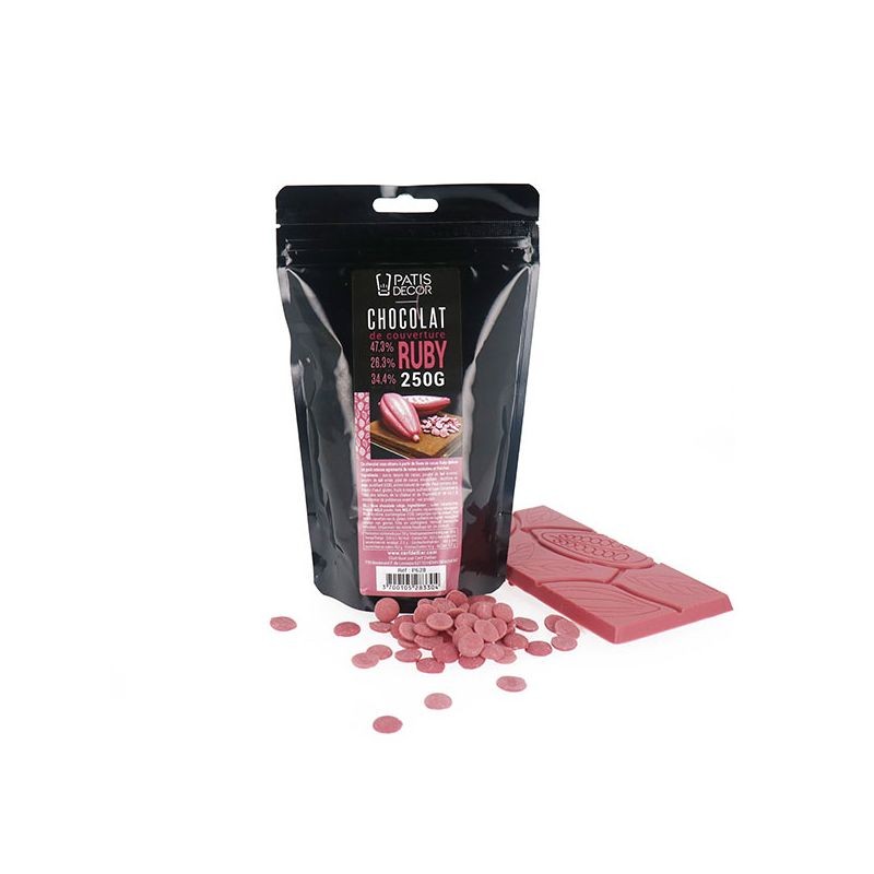 Patisdécor - Chocolat de Couverture Ruby 47,3% 250 g - Les Secrets du Chef