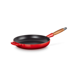 Poêle Signature Fonte Emaillée Manche en Bois 28 cm Rouge Cerise