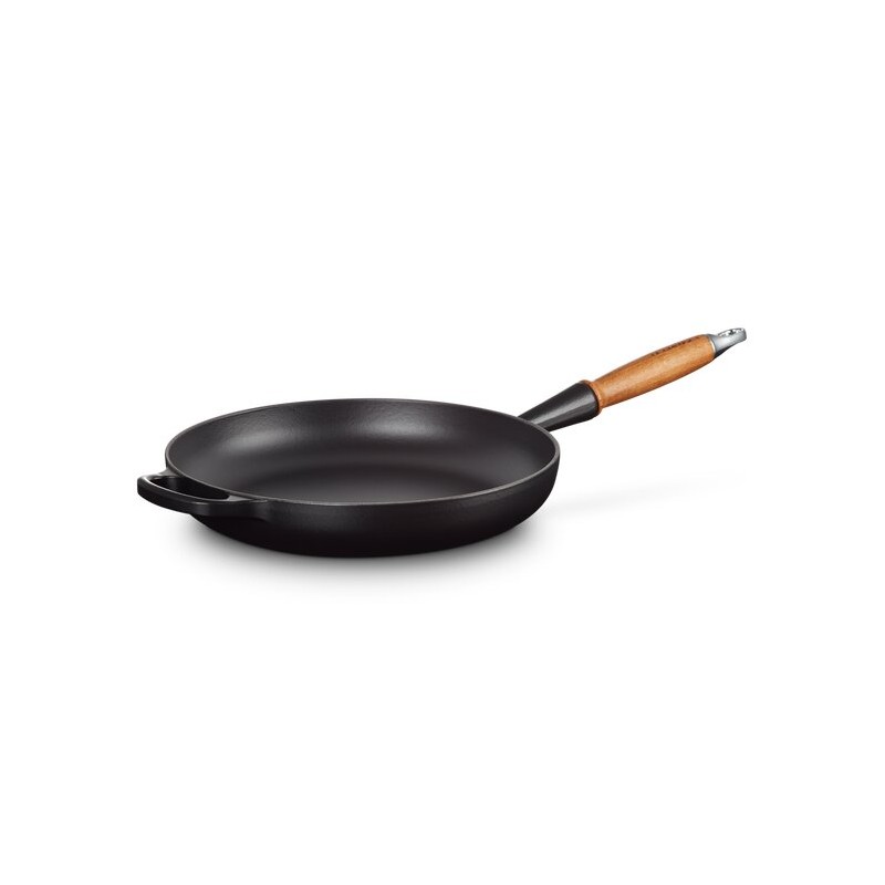 Le Creuset - Poêle Signature Fonte Emaillée Manche en Bois 28 cm Noir Mat -  Les Secrets du Chef