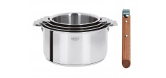 Casteline Set Casseroles 4 pcs + Manche Amovible Bois de Hêtre 