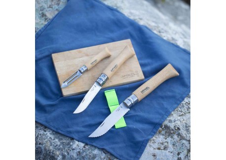 Kit Cuisine Nomade Opinel - Couteau, Tire-Bouchon, Éplucheur, Planche, Serviette - Lame Inox, Manche Hêtre
