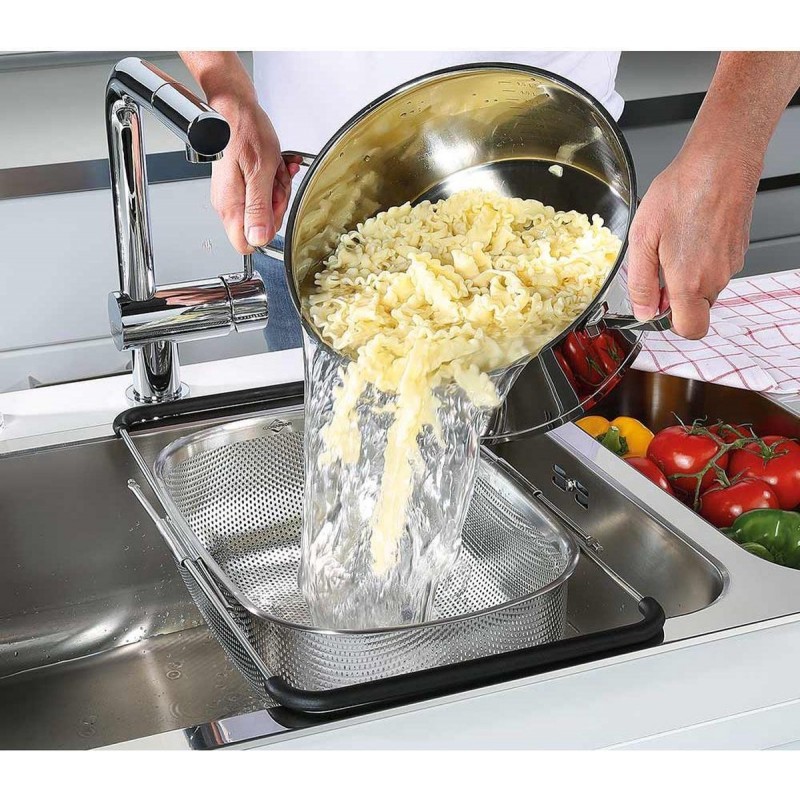 techextra Passoire de cuisine extensible (34-47 cm), panier au-dessus de l'évier  passoire de l'évier passoire évier bac filtrant, égoutter les pâtes cuites,  lave légumes, fruits sans BPA : : Cuisine et maison