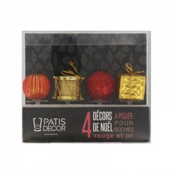 Kit Déco pour Bûche de Noël Rouge et Doré  - Patisdécor Kit Déco pour Bûche de Noël Rouge et Doré  - Patisdécor
