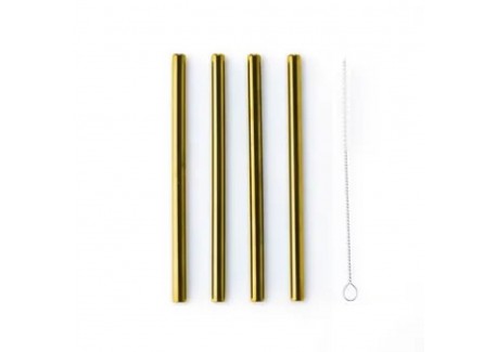 Pailles Courtes Réutilisables en Inox Or 4 pcs + Goupillon - Point Virgule