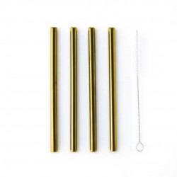 Korte Herbruikbare RVS Goud Drinkrietjes 4 dlg + Flessenborstel - Point Virgule Korte Herbruikbare RVS Goud Drinkrietjes 4 dlg + Flessenborstel - Point Virgule