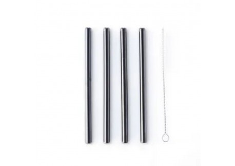 Pailles Courtes Réutilisables en Inox Noir 4 pcs + Goupillon - Point Virgule