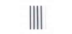 Pailles Courtes Réutilisables en Inox Noir 4 pcs + Goupillon