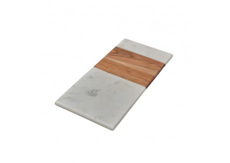 Rechthoekige serveerplank wit marmer en hout 39x18 cm - Be Home