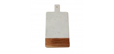 Rechthoekige serveerplank van wit marmer en hout met handvat 33x20 cm