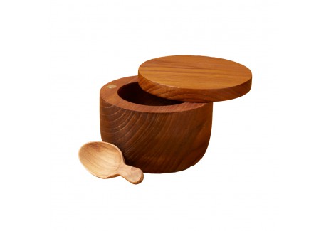 Pot à sel en Bois  Teck avec Couvercle et Cuillère  - Be Home