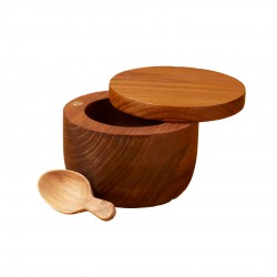 Pot à sel en Bois  Teck avec Couvercle et Cuillère - Be Home