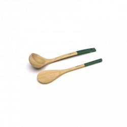 Groen Varen Houten Pollepel + Lepel Set - Cookut Groen Varen Houten Pollepel + Lepel Set - Cookut