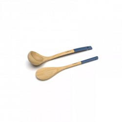 Bosebes Blauw Houten Pollepel + Lepel Set - Cookut Bosebes Blauw Houten Pollepel + Lepel Set - Cookut