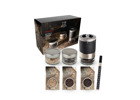 Maestro Bar à Poivres Coffret Moulin à Multi Poivres Bois Graphite 7 pces - Peugeot