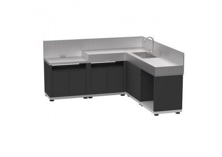 Meubles Cuisine Extérieure d'Angle 5 Éléments Modulable Inox et Noir - Le Marquier