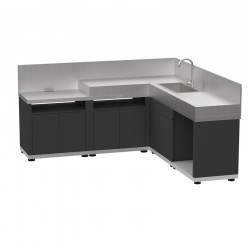 Meubles Cuisine Extérieure d'Angle 5 Éléments Modulable Inox et Noir - Le Marquier Meubles Cuisine Extérieure d'Angle 5 Éléments Modulable Inox et Noir - Le Marquier