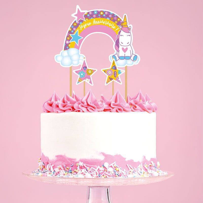 Patisdécor - Cake Topper Joyeux Anniversaire Thème Licorne - Les