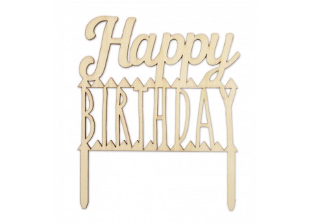 Cake Topper Houten "Happy Birthday" - Scrapcooking