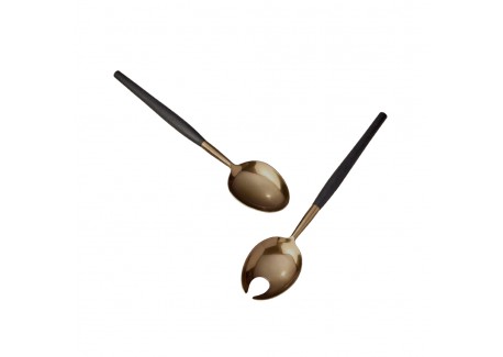 Couverts à Salade Manche Noir Bois Manguier 33,5 cm - Be Home