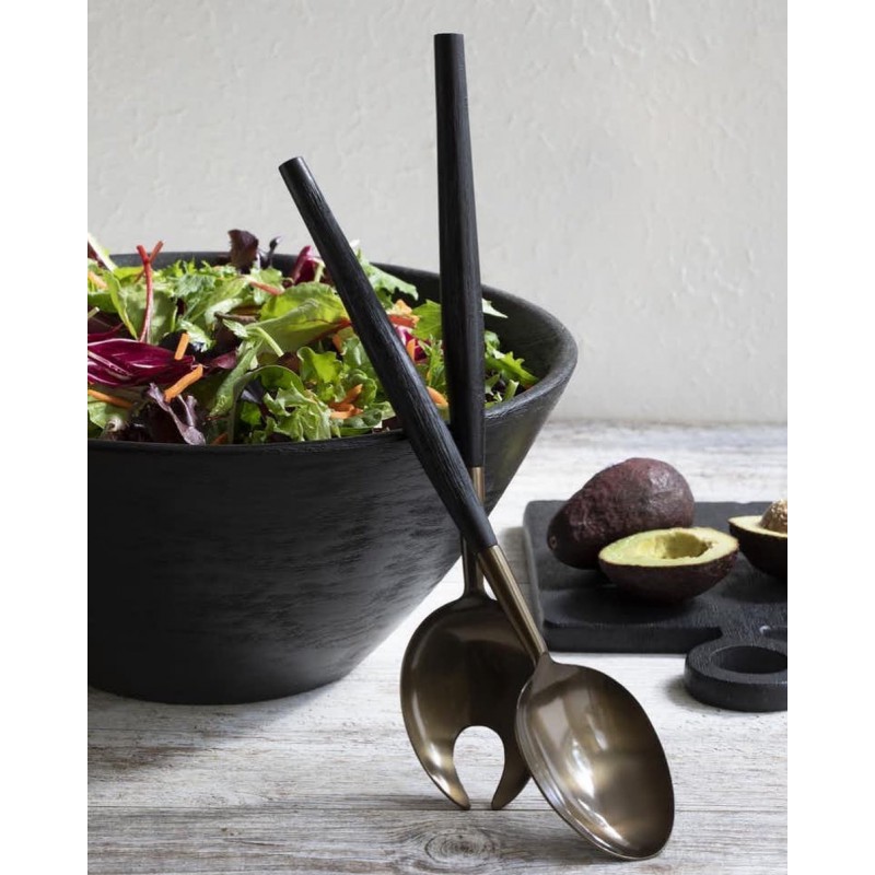 Be Home - Couverts à Salade Manche Noir Bois Manguier 33,5 cm - Les Secrets  du Chef