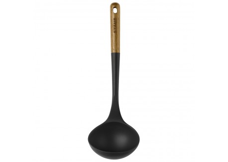 Louche à Soupe Silicone Noir Manche Bois 31 cm - Staub