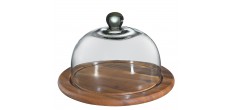 Acaciahout Rond Kaasblad met Glazen Cloche 30 cm