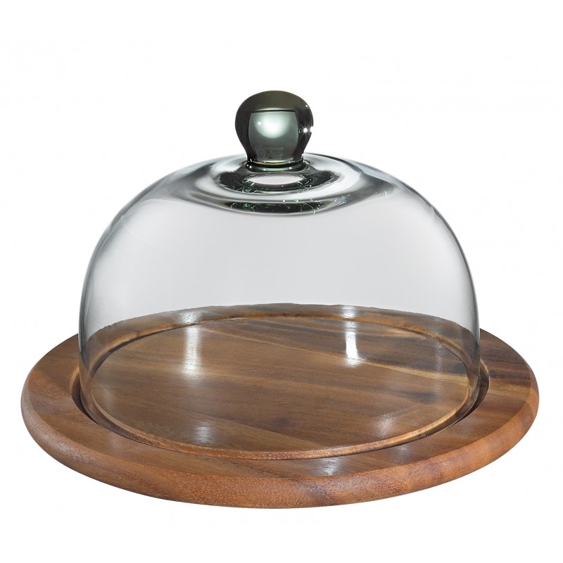 Plateau à Fromage Rond Bois Acacia avec Cloche en Verre 30 cm