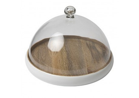 Plateau à fromage Rond Bois de Manguier avec Cloche en Verre 32,5 cm - Be Home