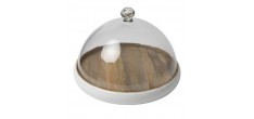 Mangohout Rond Kaasblad met Glazen Cloche 32,5 cm