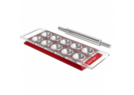Tablet Moule Ravioli 10 pcs Design avec Rouleau Rouge - Marcato